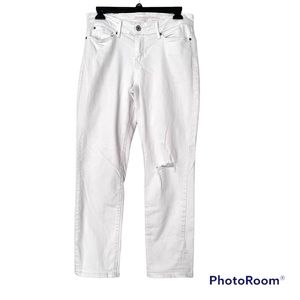 Levi's Modern Slim Cuffed midrise straight distressed white jeans 28